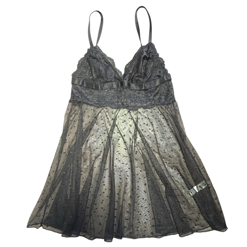 Women Mesh Babydoll Lingerie Dress Gown Sheer Black Lace Size Large